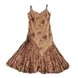 Vintage Y2K 90s asymmetrical hem maxi ditzy print slip dress